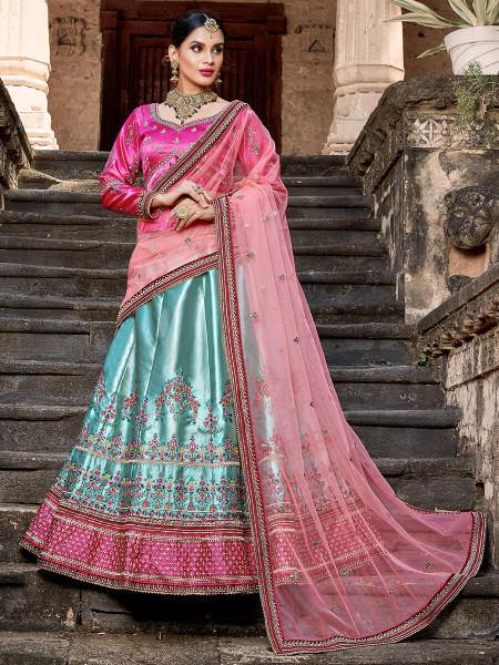 Myra Skyblue Embroidered Lehenga - Distacart