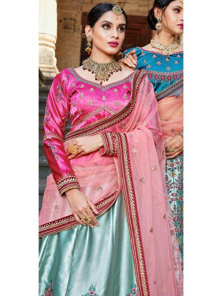 Myra Skyblue Embroidered Lehenga - Distacart