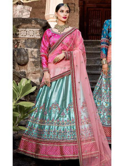 Myra Skyblue Embroidered Lehenga - Distacart
