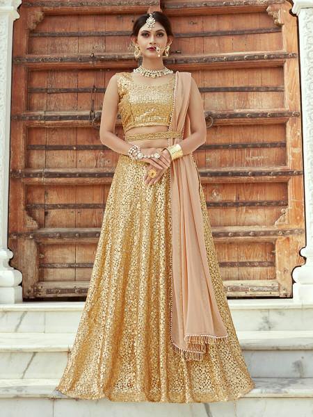 Myra Beige Soft net Lahanga - Distacart