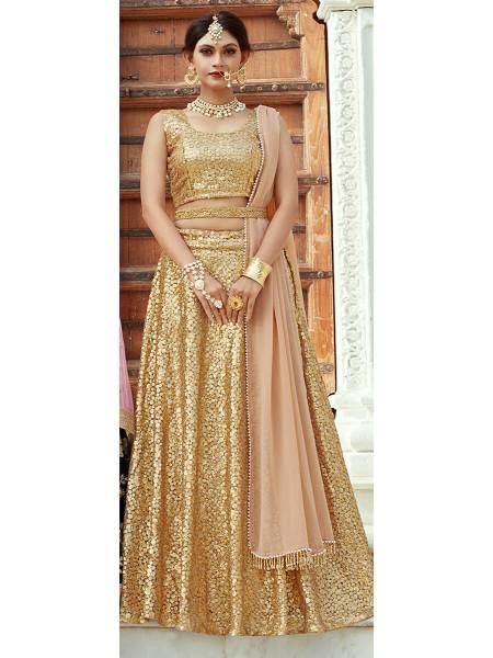 Myra Beige Soft net Lahanga - Distacart