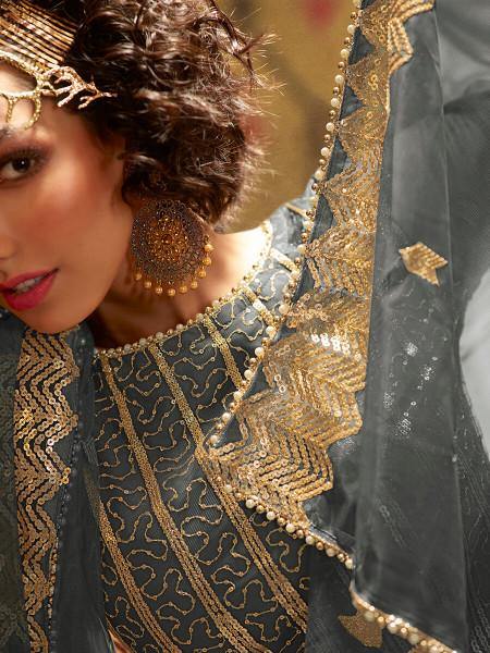 Myra Grey Soft Net Gharara Suit - Distacart