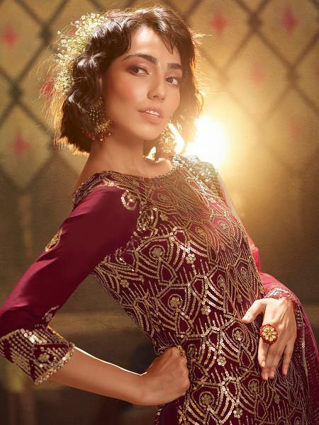 Myra Maroon Soft Net Gharara Suit - Distacart