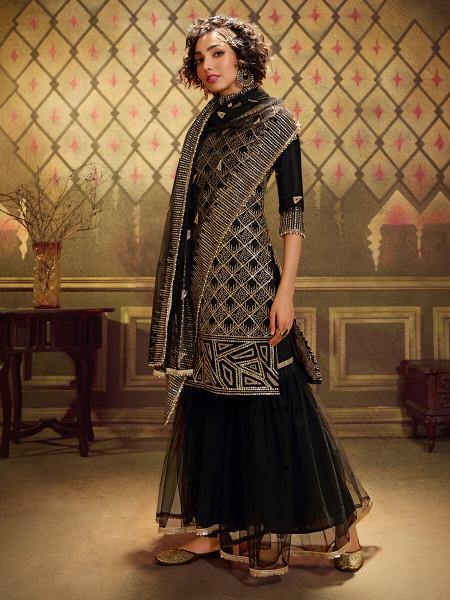 Myra Black Soft Net Gharara Suit - Distacart