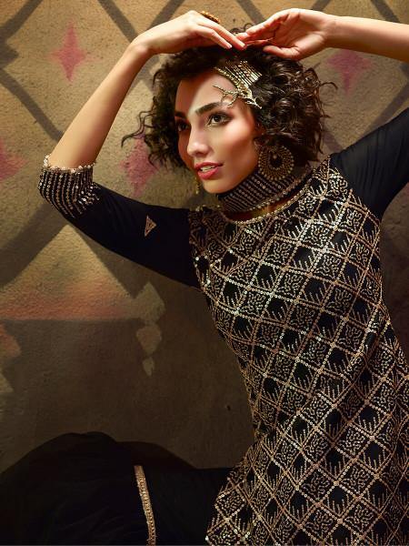 Myra Black Soft Net Gharara Suit - Distacart