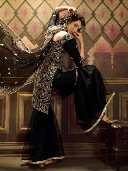 Myra Black Soft Net Gharara Suit - Distacart