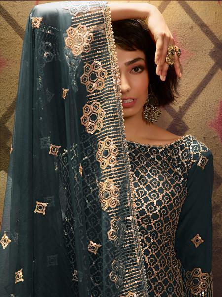 Myra Rama Green Soft Net Gharara Suit - Distacart