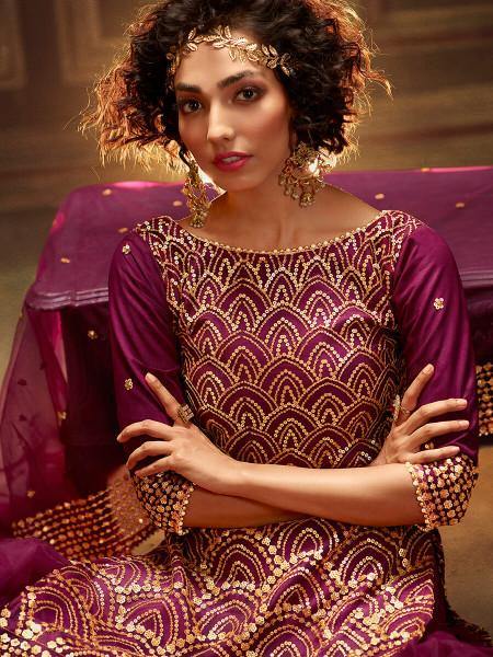 Myra Wine Soft Net Gharara Suit - Distacart