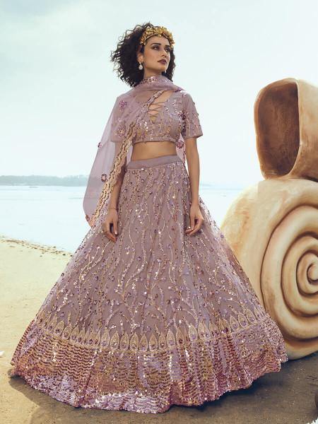 Myra Lilac Embroidered Net Lehenga - Distacart