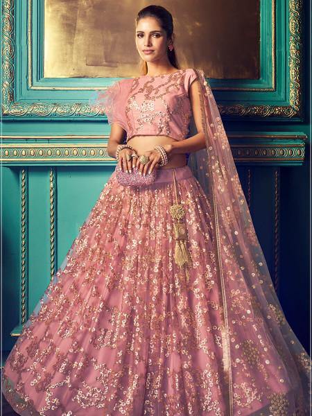 Myra Purpul Heavy Embroidered Net Lehenga - Distacart