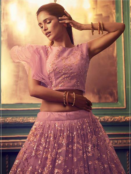 Myra Purpul Heavy Embroidered Net Lehenga - Distacart