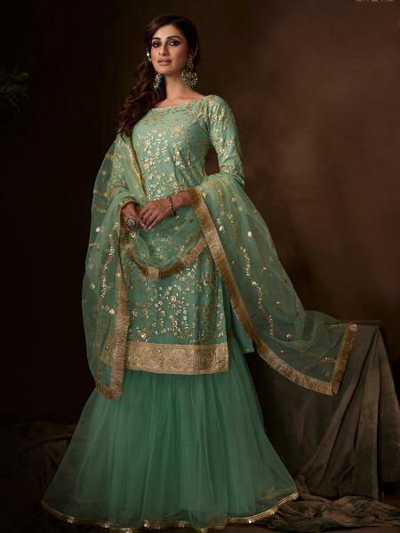 Myra Green Soft Net Gharara Suit - Distacart