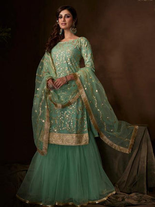 Myra Green Soft Net Gharara Suit - Distacart