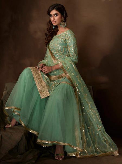 Myra Green Soft Net Gharara Suit - Distacart