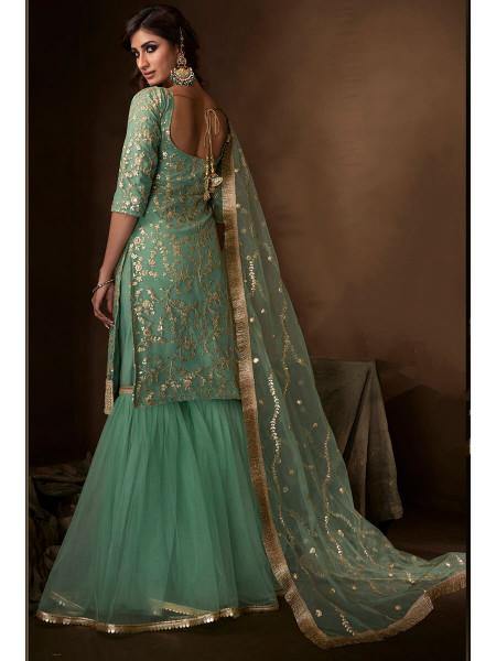 Myra Green Soft Net Gharara Suit - Distacart