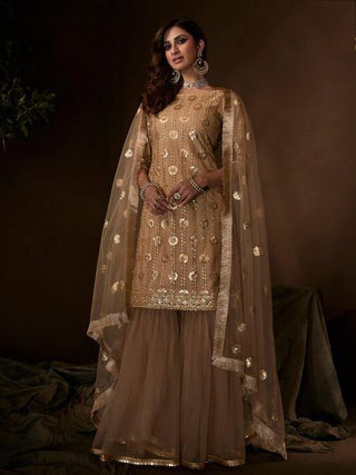 Myra Beige Soft Net Gharara Suit - Distacart
