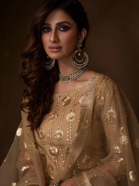 Myra Beige Soft Net Gharara Suit - Distacart