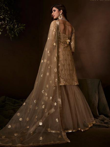 Myra Beige Soft Net Gharara Suit - Distacart