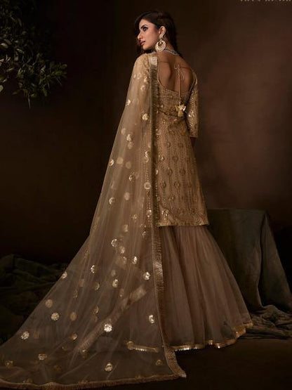 Myra Beige Soft Net Gharara Suit - Distacart