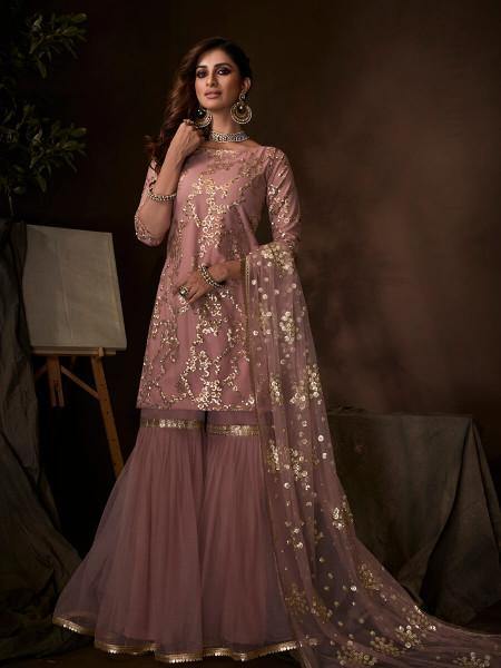 Myra Purple Soft Net Gharara Suit - Distacart