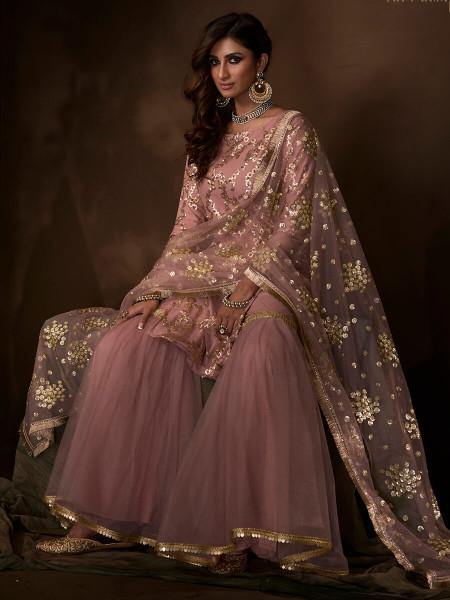 Myra Purple Soft Net Gharara Suit - Distacart