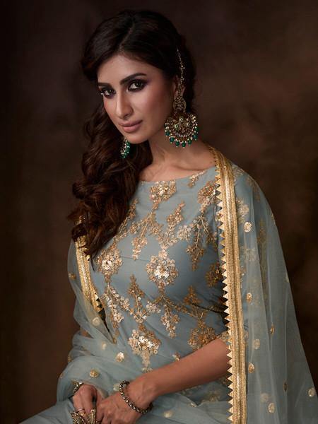 Myra Grey Soft Net Gharara Suit - Distacart
