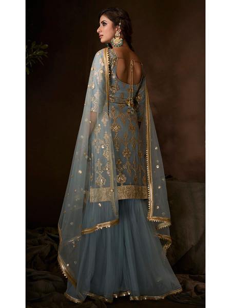 Myra Grey Soft Net Gharara Suit - Distacart