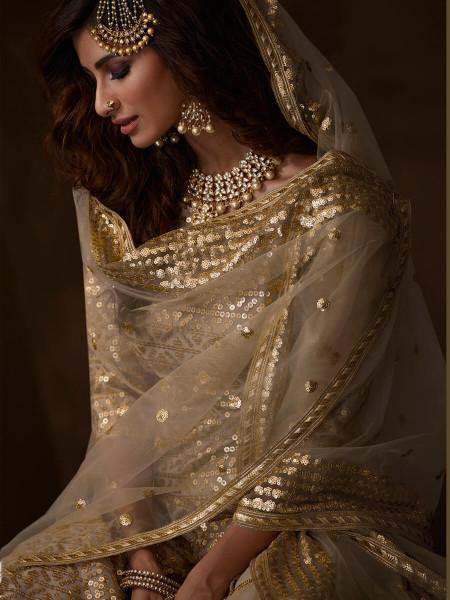 Myra Dusky Beige Soft Net Gharara Suit - Distacart