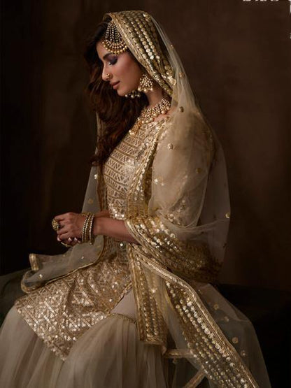 Myra Dusky Beige Soft Net Gharara Suit - Distacart