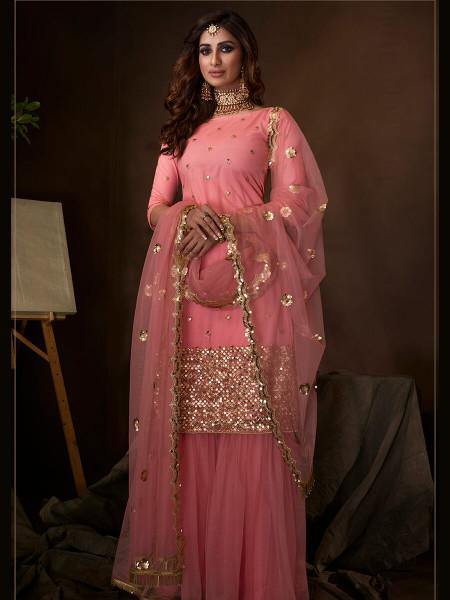 Myra Pink Soft Net Gharara Suit - Distacart