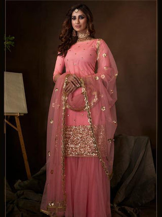 Myra Pink Soft Net Gharara Suit - Distacart