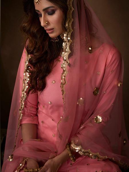 Myra Pink Soft Net Gharara Suit - Distacart