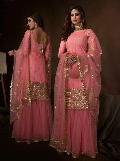 Myra Pink Soft Net Gharara Suit - Distacart