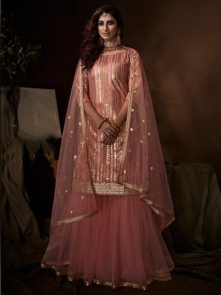 Myra Pink Soft Net Gharara Suit - Distacart