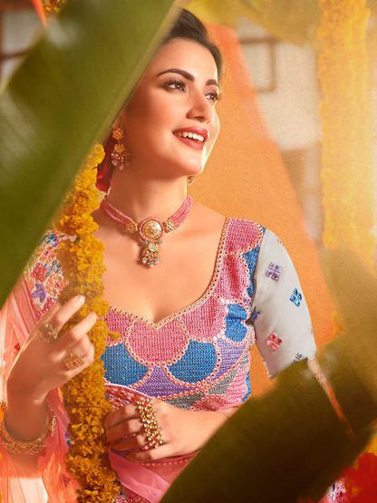 Myra Grey and Pure Organza Embroidered Lehenga - Distacart