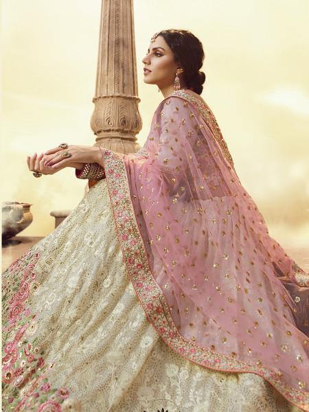 Myra White Heavy Embroidered Georgette Lehenga - Distacart