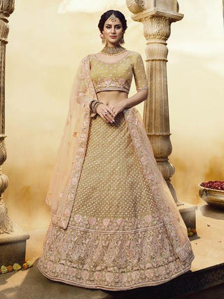 Myra Golden Heavy Embroidered Georgette Lehenga - Distacart