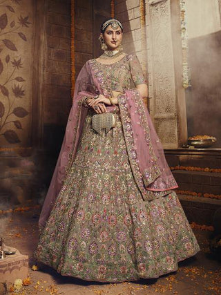 Myra Light Brown Heavy Embroidered Georgette Lehenga - Distacart