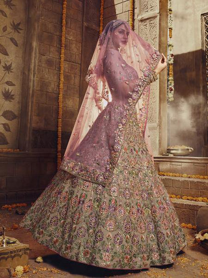 Myra Light Brown Heavy Embroidered Georgette Lehenga - Distacart
