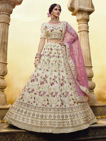 Myra Off White Heavy Embroidered Georgette Lehenga - Distacart