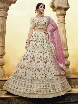 Myra Off White Heavy Embroidered Georgette Lehenga - Distacart