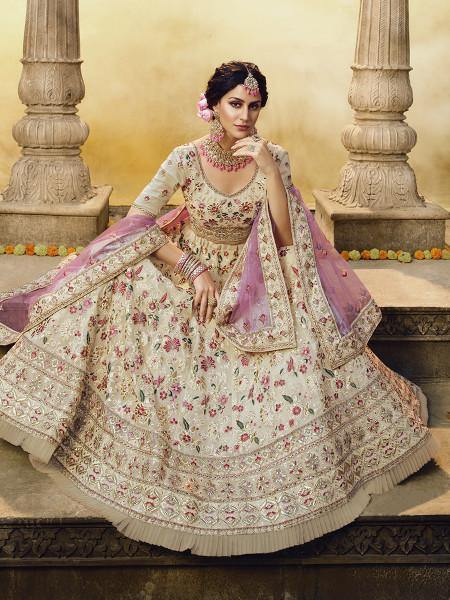 Myra Off White Heavy Embroidered Georgette Lehenga - Distacart