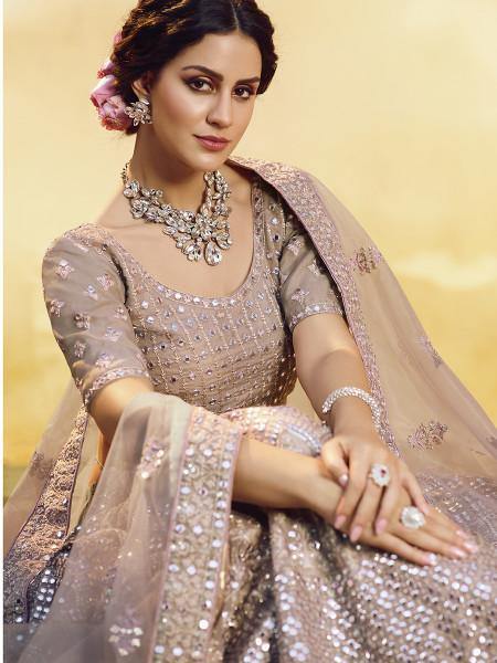 Myra Onion Heavy Embroidered crepe Lehenga - Distacart