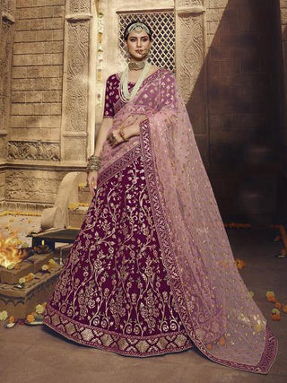 Myra Wine Heavy Embroidered Georgette Lehenga - Distacart