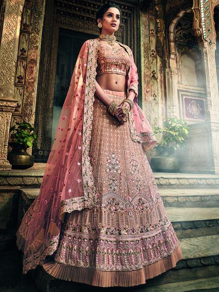 Myra Rose Taupe Georgette Embroidered lehenga - Distacart