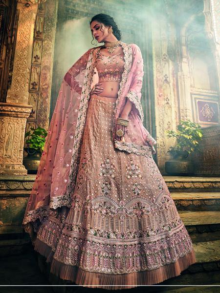 Myra Rose Taupe Georgette Embroidered lehenga - Distacart
