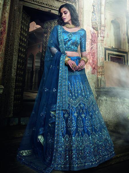 Myra Kerosene Blue Art Silk Embroidered Lehenga - Distacart