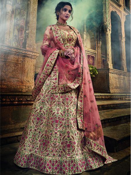 Myra Jute White Art Silk Embroidered Lehenga - Distacart