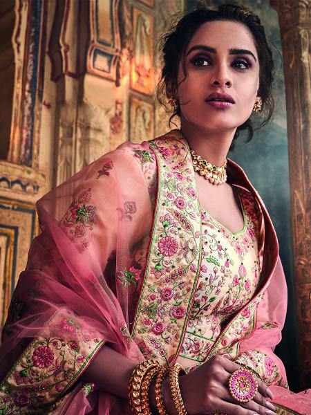 Myra Jute White Art Silk Embroidered Lehenga - Distacart