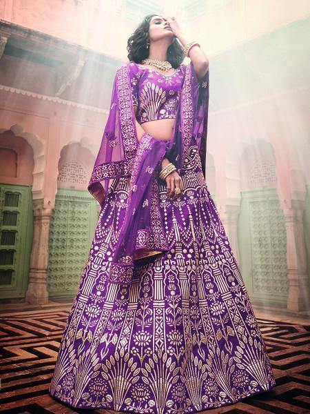 Myra Wine Art Silk Embroidered Lehenga - Distacart
